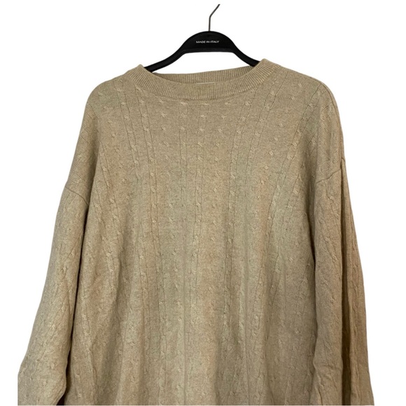 MEN'S I LEVRIERI ITALY CASHMERE/SILK BEIGE CABLE KNIT CREW NECK SWEATER SZ XXL - Picture 2 of 5